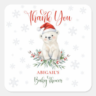 Christmas Polar Bear Baby Dusche Danke Quadratischer Aufkleber