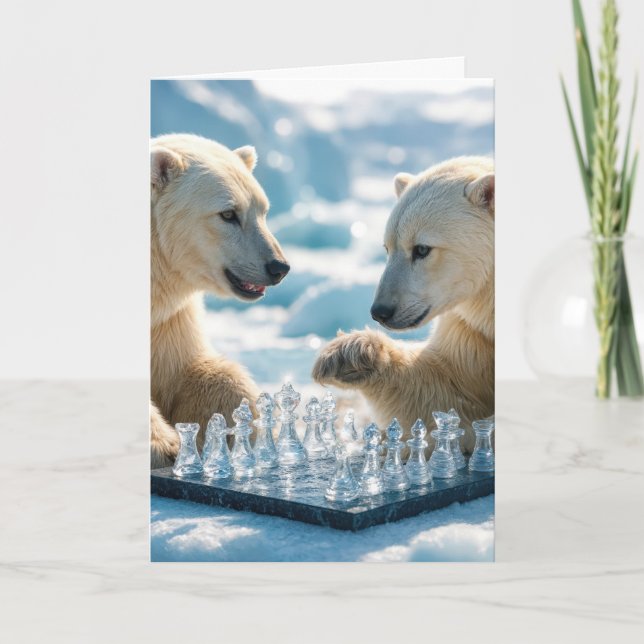 Christmas Polar Bears Playing Chess On a Glacier Karte (Vorderseite)