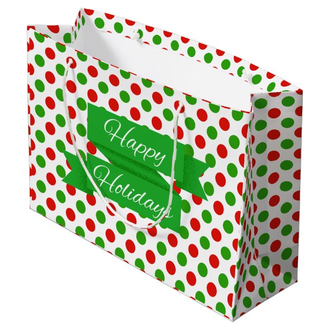 Christmas Polka Dot Muster Große Geschenktasche Große Geschenktüte (Rückseite Schrägansicht)