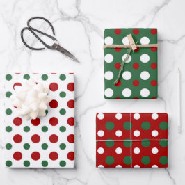 Christmas Polka Dots Muster Red Green White Gesche Geschenkpapier Set