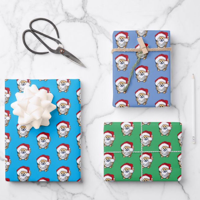 Christmas Pom Wrapping Paper Flat Sheet Set 3 Geschenkpapier Set (Vorderseite)