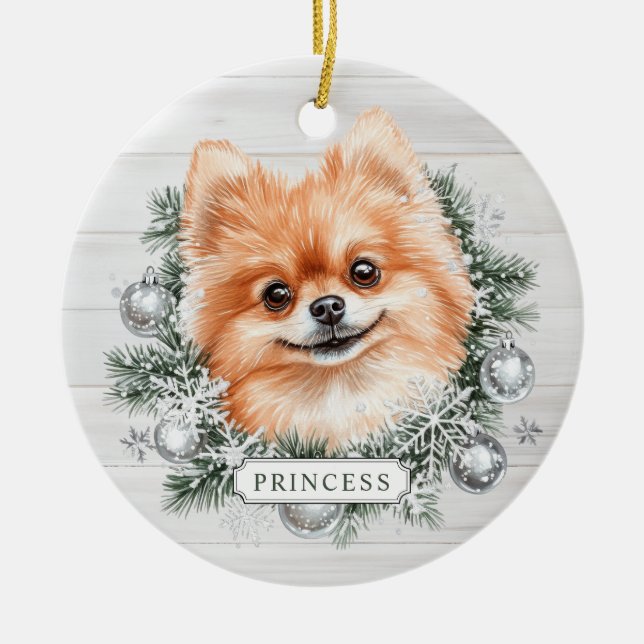 Christmas Pomeranian Dog Ceramic Circle Ornament (Vorne)