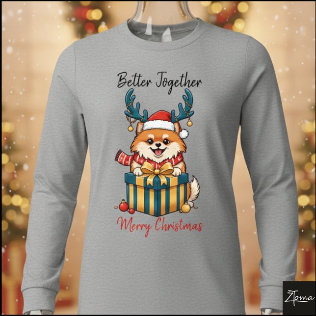 Christmas Pomeranian Reindeer Scarf Gift Graphic Tri-Blend Shirt (Von Creator hochgeladen)