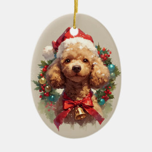 Christmas Poodle Dog Keramik Ornament