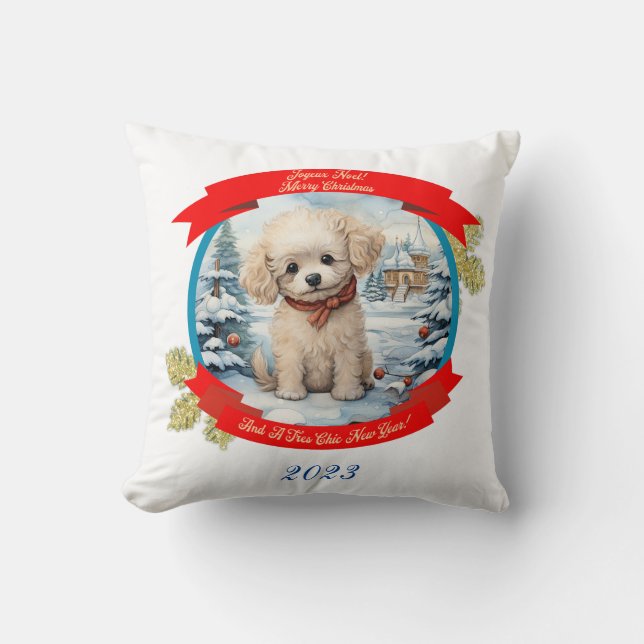 Christmas Poodle Dog Kissen (Vorderseite)