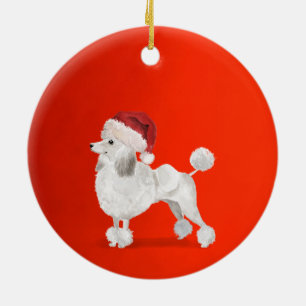 Christmas Poodle Dog Red Merry Gruß Keramik Ornament