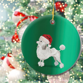 Christmas Poodle Hund Grün fröhlich Gruß Keramik Ornament