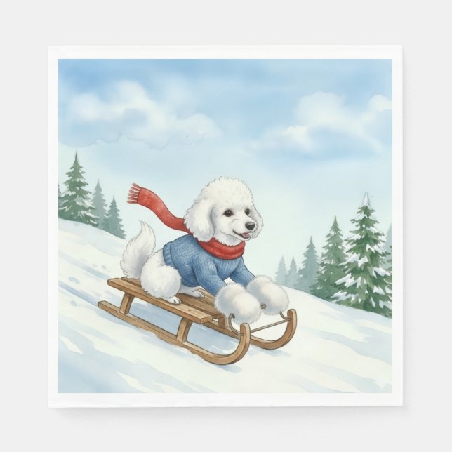 Christmas Poodle Sledding, Napkins Serviette (Vorderseite)