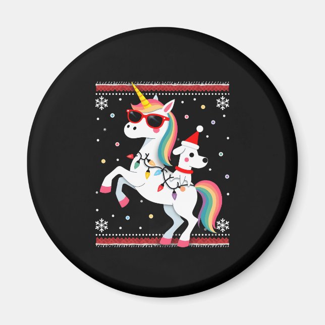 Christmas Poodle Unicorn Sunglasses Poodles T-Shir Magnet (Vorne)