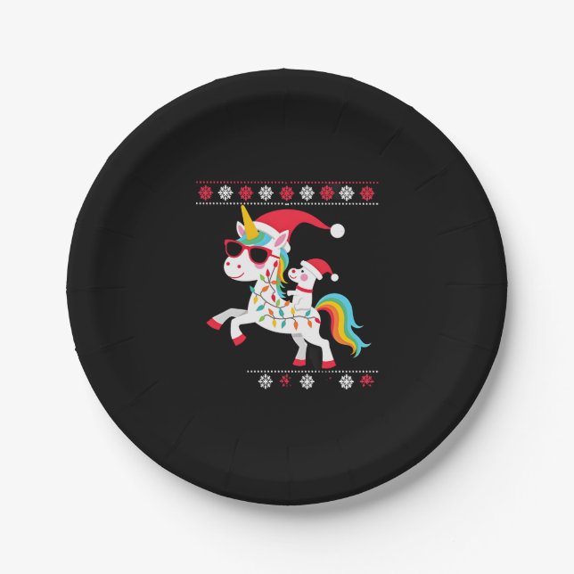 Christmas Poodle Unicorn Sunglasses Poodles T-Shir Pappteller (Vorderseite)