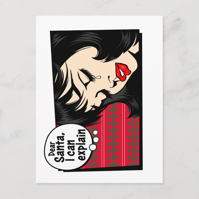 Christmas Pop Art Girl Santa I Can Explain Postkarte (Vorderseite)