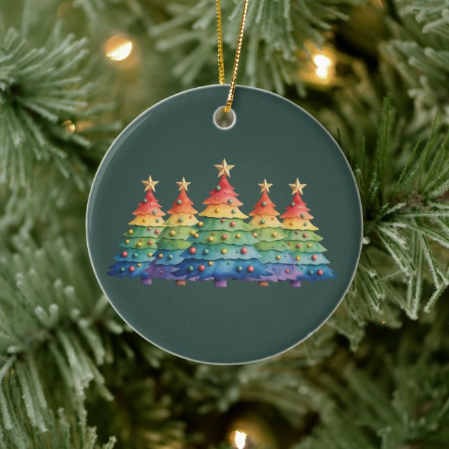 Christmas Pride Rainbow LGBTQ Equal Rights Gay  Keramik Ornament (Baum)