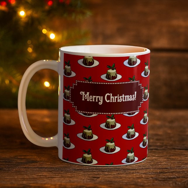 Christmas Pudding Merry Christmas! Holly Pattern Kaffeetasse (Von Creator hochgeladen)