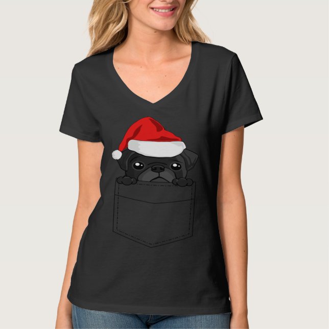 Christmas Pug Dog In Your Pocket T-Shirt (Vorderseite)