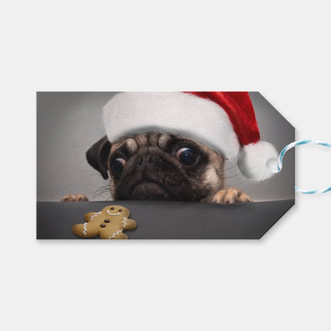 Christmas Pug Geschenkanhänger (Vorderseite (Horizontal))