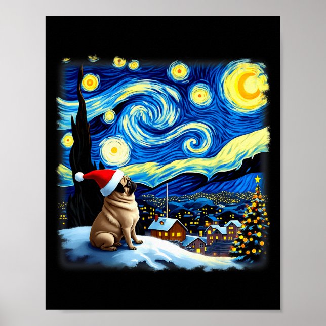 Christmas Pug Starry Night  Poster (Vorne)