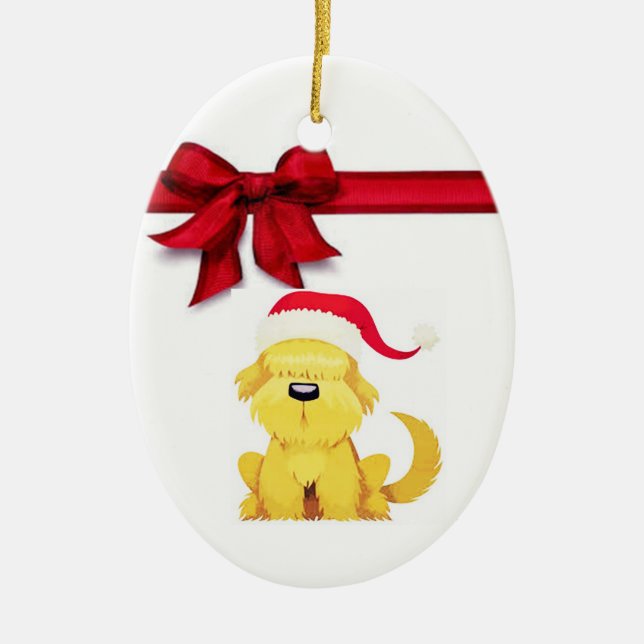 ***CHRISTMAS PUP W/ HELLE ROTE BOW*** KERAMIK ORNAMENT (Vorne)