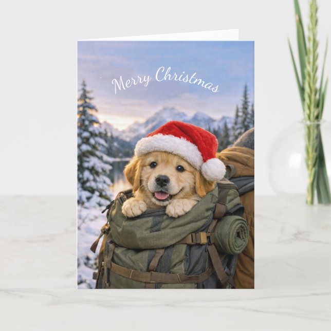 Christmas Puppy Backpack Adventure Karte (Vorderseite)
