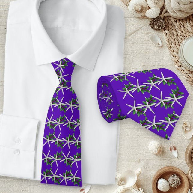 Christmas Purple Starfish pattern tie Krawatte (Von Creator hochgeladen)