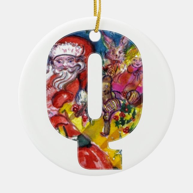 CHRISTMAS Q SCHREIBEN / SANTA MIT GIFTMONOGRAM KERAMIKORNAMENT (Vorne)