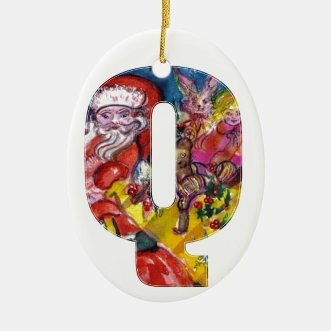 CHRISTMAS Q SCHREIBEN / SANTA MIT GIFTMONOGRAM KERAMIKORNAMENT (Vorne)