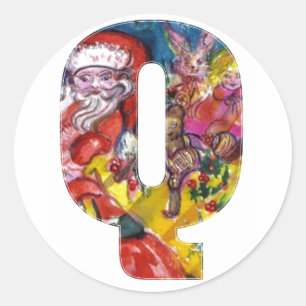 CHRISTMAS Q SCHREIBEN / SANTA MIT GIFTMONOGRAM RUNDER AUFKLEBER
