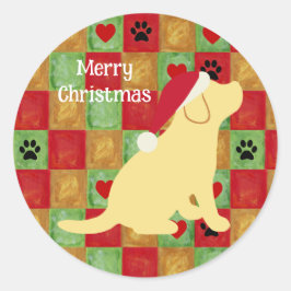 Christmas Quilt Yellow Labrador Puppy Runder Aufkleber