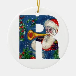 CHRISTMAS R SCHREIBEN / SANTA CLAUS BUGLER MONOGRA KERAMIK ORNAMENT