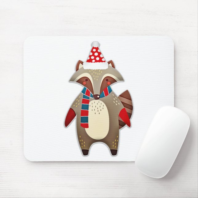 Christmas Raccoon Cartoon Mousepad (Mit Mouse)