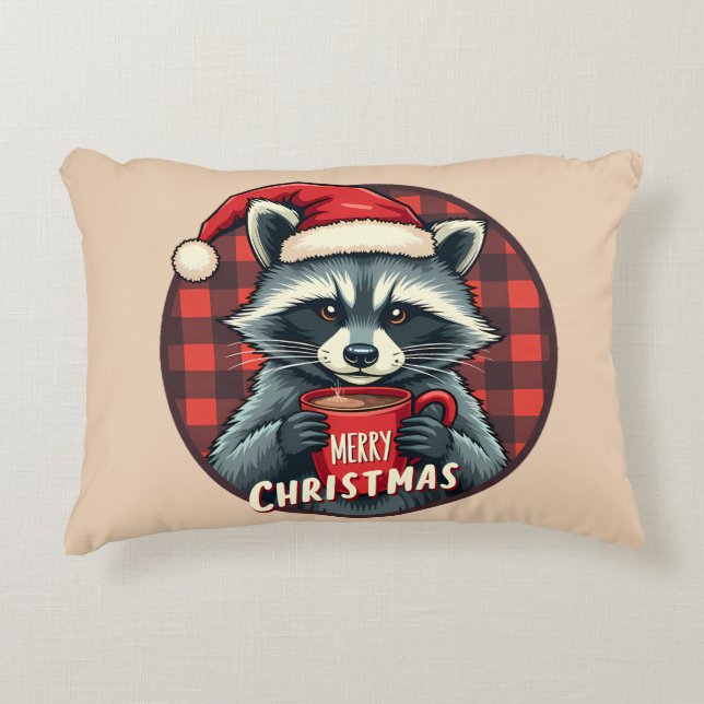 Christmas Raccoon Cocoa Cheer Dekokissen (Vorderseite)