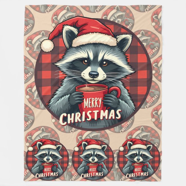 Christmas Raccoon Cocoa Cheer Fleecedecke (Vorderseite)