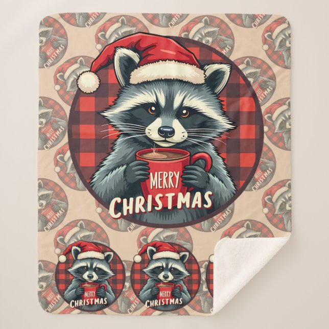 Christmas Raccoon Cocoa Cheer Sherpadecke (Vorderseite)