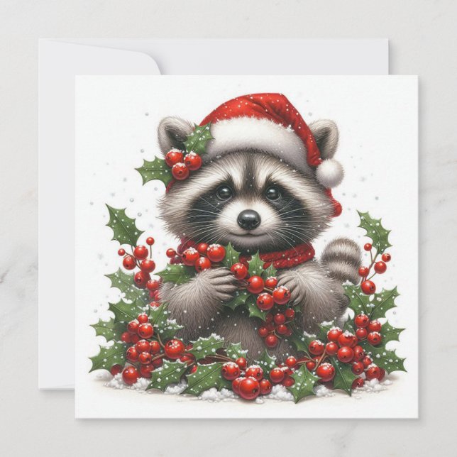 Christmas Raccoon Greeting Card Feiertagskarte (Vorderseite)