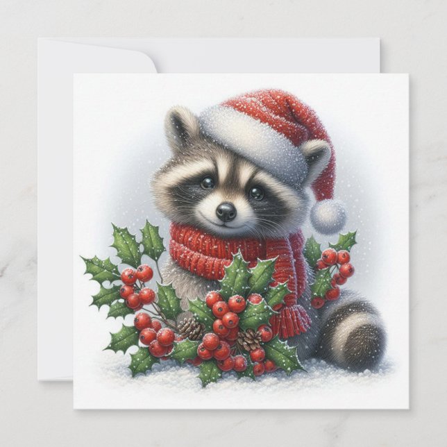 Christmas Raccoon Greeting Card Feiertagskarte (Vorderseite)