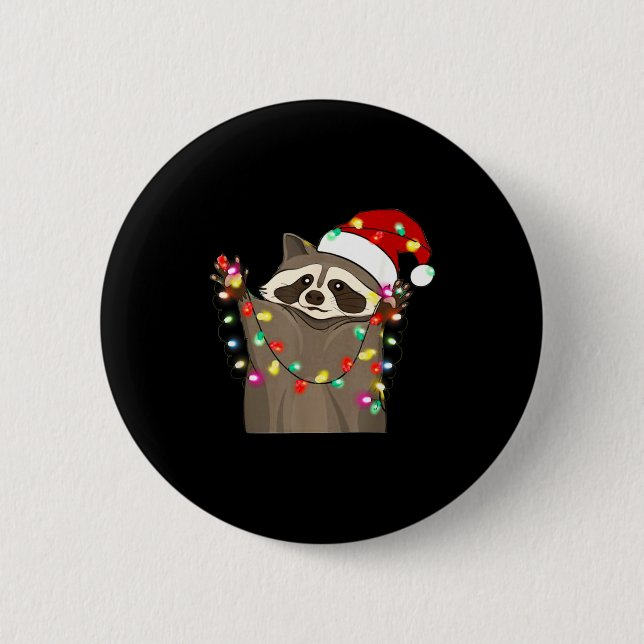 Christmas Racoon Swea,funny Christmas Lights Racco Button (Vorderseite)