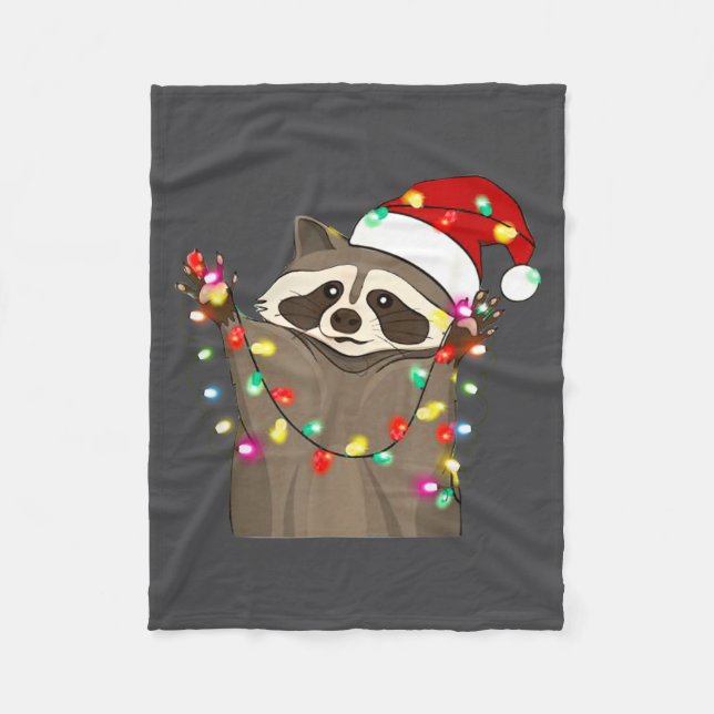 Christmas Racoon Swea,funny Christmas Lights Racco Fleecedecke (Vorderseite)