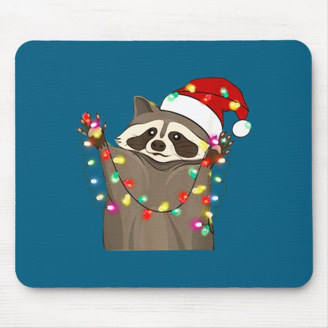 Christmas Racoon Swea,funny Christmas Lights Racco Mousepad (Vorne)