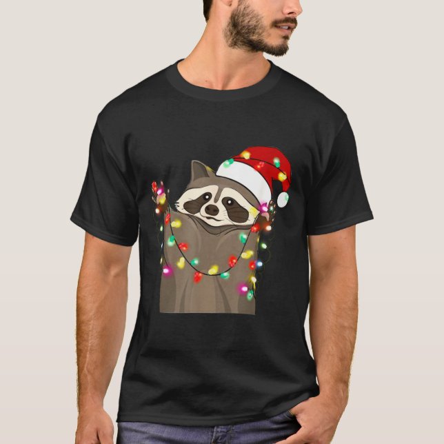 Christmas Racoon Swea,funny Christmas Lights Racco T-Shirt (Vorderseite)