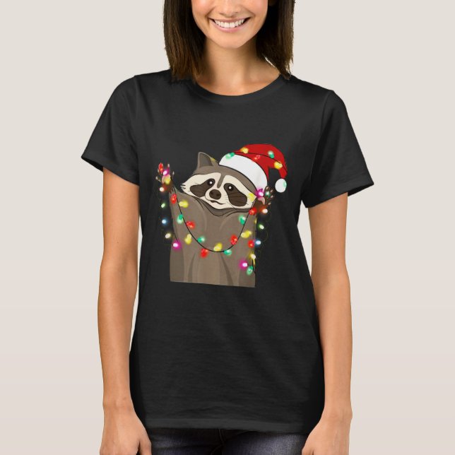 Christmas Racoon Swea,funny Christmas Lights Racco T-Shirt (Vorderseite)
