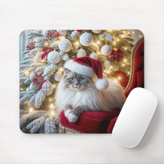 Christmas Ragdoll Cat Auf Vintagem Stuhl Mousepad (Mit Mouse)