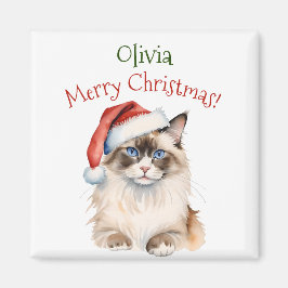Christmas Ragdoll Cat Watercolor Magnet