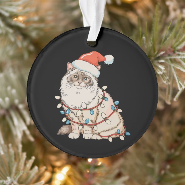 Christmas Ragdoll Cute Cat Santa Hat Xmas Lights Ornament (Baum)