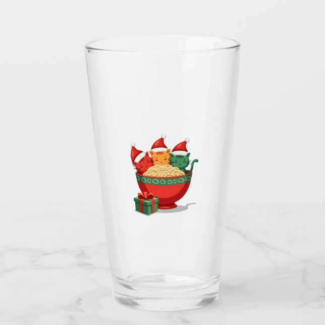 Christmas Ramen Cat Santa Anime Meow Kitty Meow Ca Glas (Vorderseite)