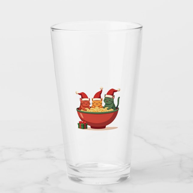 Christmas Ramen Cat Santa Anime Meow Kitty Meow Ca Glas (Vorderseite)