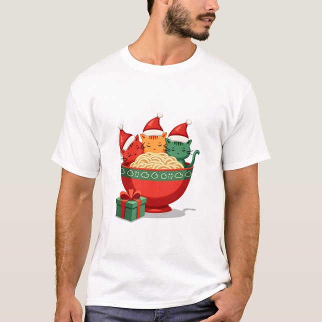 Christmas Ramen Cat Santa Anime Meow Kitty Meow Ca T-Shirt (Vorderseite)