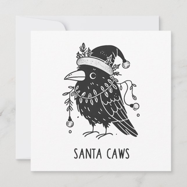 Christmas Raven Santa Caws Feiertagskarte (Vorderseite)