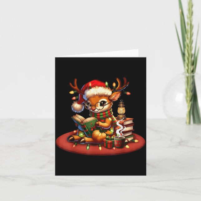 Christmas Reading Book Lovers Bookworm Coffee Rein Karte (Vorderseite)