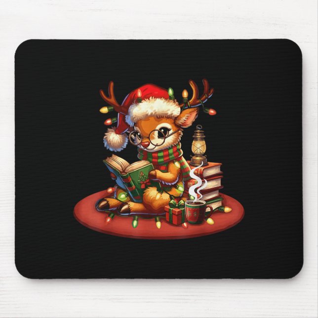 Christmas Reading Book Lovers Bookworm Coffee Rein Mousepad (Vorne)