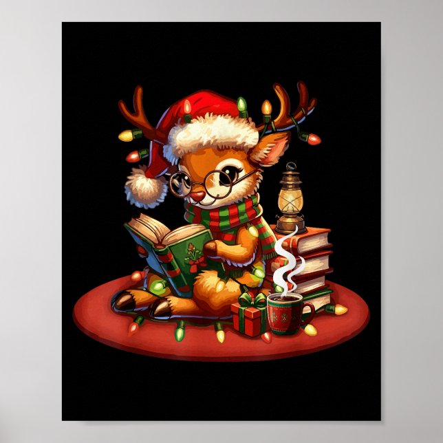 Christmas Reading Book Lovers Bookworm Coffee Rein Poster (Vorne)