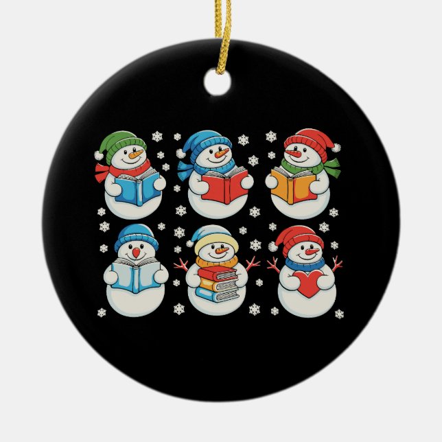 Christmas Reading Books Teacher Snowman Xmas Keramik Ornament (Vorne)